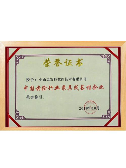中国齿轮行业最具成长性企业证书