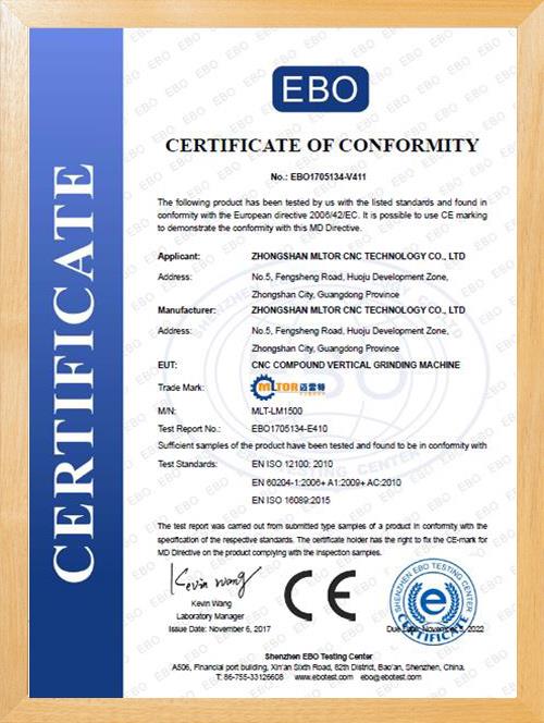 Copy of CE certification for vertical mill