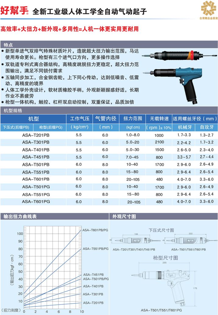 ASA T501PB T401PB T301PB T201PB AIRTOOLS下压式环保风批