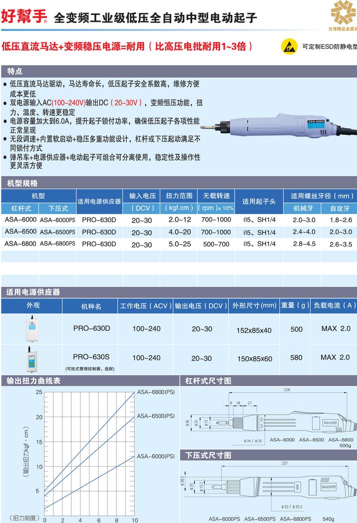 好帮手电批ASA-6000 6500 6800 screwdrivers PRO-630D电批电源 